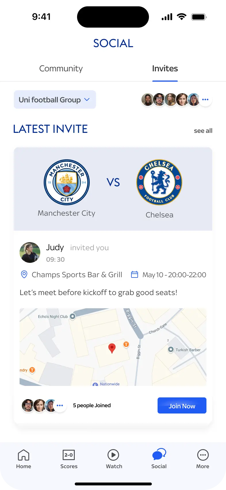 Social invites list