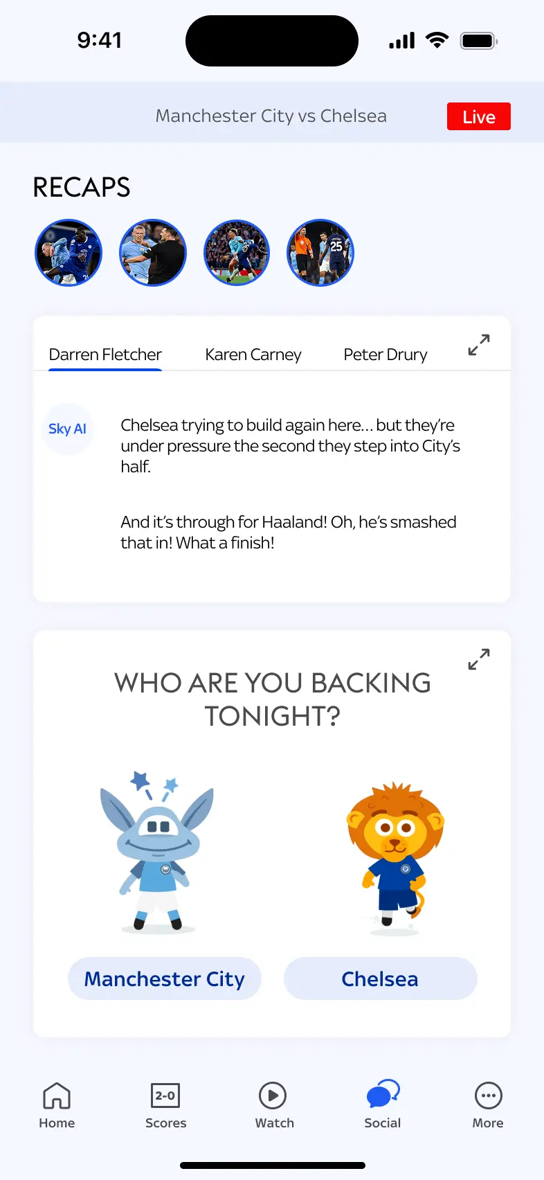Gamification team selection screen